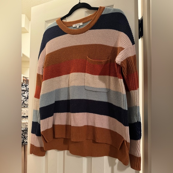 Madewell Thompson Pocket Crewneck Sweater in Rainbow Stripe - Picture 6 of 10